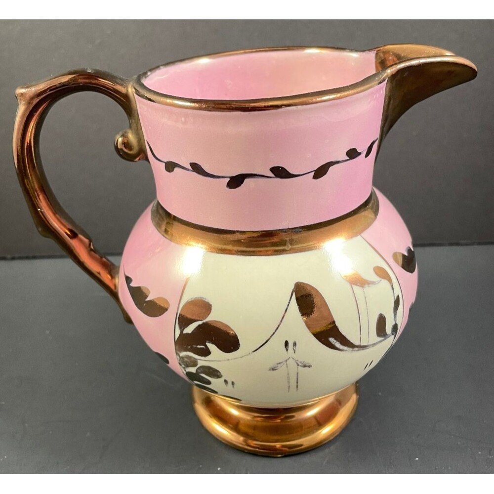 Cumbow Pottery Lusterware Pitcher Creamer Pink Bronze 5.25”H Vintage